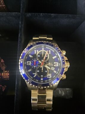 Invicta Gold Tone Men's Chronograph Watch with Blue Dial
